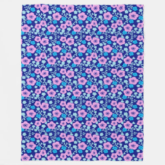 Rich blue and pink floral pattern Japanese Plum Fleece Blanket