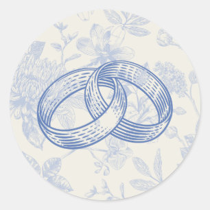Rich Blue French Floral Toile Floral Classic Round Sticker
