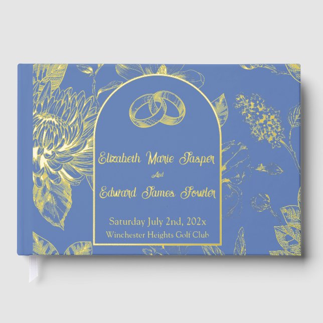 Rich Blue French Floral Toile Floral  Guest Book (Front)