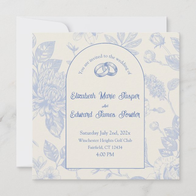 Rich Blue French Floral Toile Floral Invitation (Front)