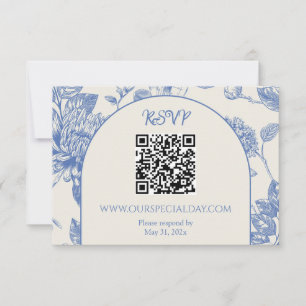 Rich Blue French Floral Toile Floral RSVP Card