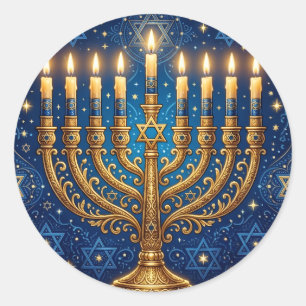 Rich Blue & Gold Jewelled Hanukkah  Classic Round Sticker