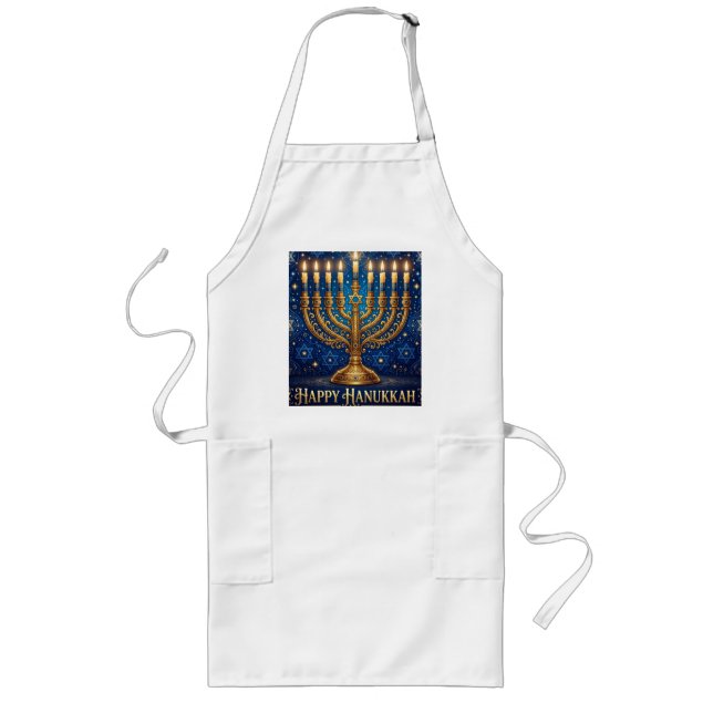 Rich Blue & Gold Jewelled Hanukkah  Long Apron (Front)