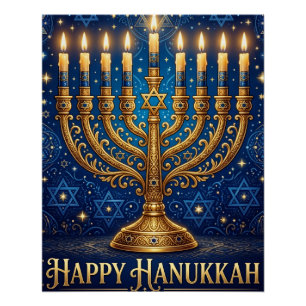 Rich Blue & Gold Jewelled Hanukkah Poster