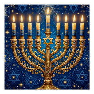 Rich Blue & Gold Jewelled Hanukkah Poster