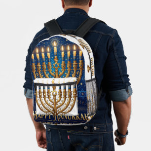 Rich Blue & Gold Jewelled Hanukkah Printed Backpack
