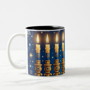 Rich Blue & Gold Jewelled Hanukkah Two-Tone Coffee Mug