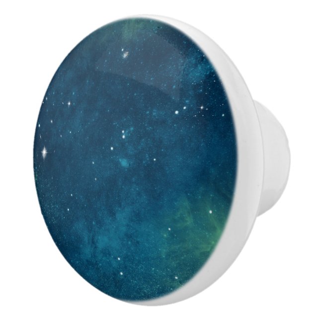 Rich Blue Green Space Stars Galaxy Universe Ceramic Knob (Right)