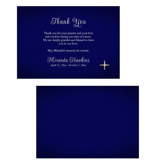 Rich Blue Simple Orthodox Christian Funeral Thank You Card (Creator Uploaded)