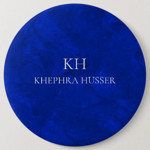 Rich Blue Watercolor Monogram 6 Cm Round Badge