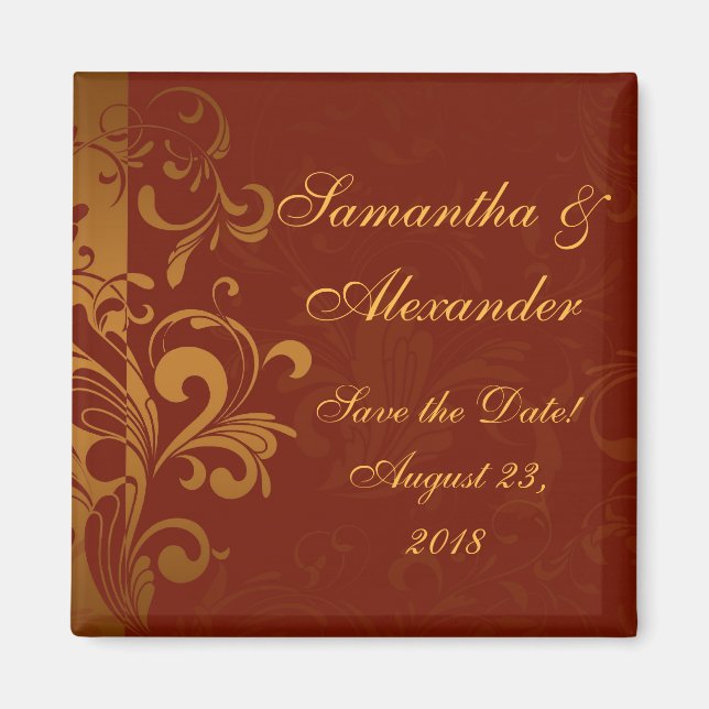 Rich Brick Red and Gold Reverse Swirl Magnet (Front)