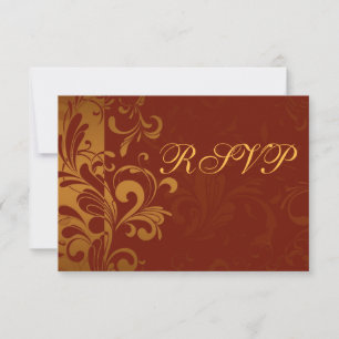 Rich Brick Red and Gold Reverse Swirl RSVP Card