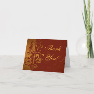 Rich Brick Red and Gold Reverse Swirl Thank You Card