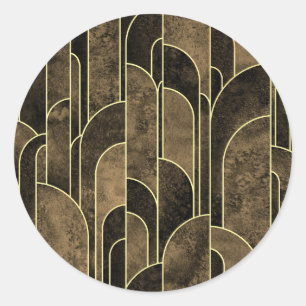 Rich Brown and Gold Art Deco Pattern Classic Round Sticker