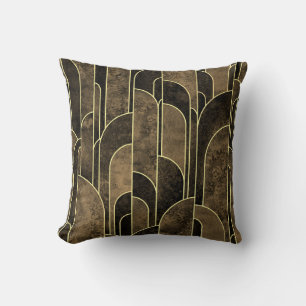 Rich Brown and Gold Art Deco Pattern Cushion
