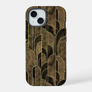 Rich Brown and Gold Art Deco Pattern iPhone 15 Case