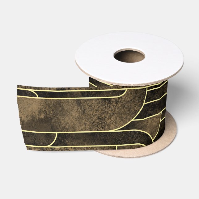 Rich Brown and Gold Art Deco Pattern Satin Ribbon (Spool)