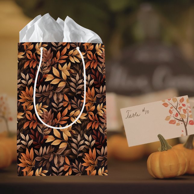 Rich Brown Golden Rustic Burnt Orange Fall Leaf Medium Gift Bag (Creator Uploaded)