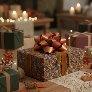 Rich Brown Golden Rustic Burnt Orange Fall Leaf Wrapping Paper