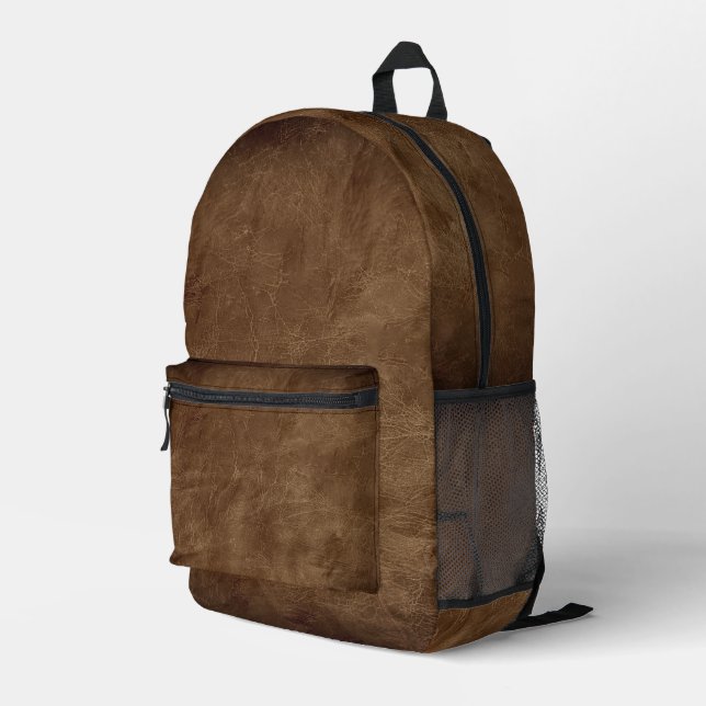 Rich Brown Leather Background With Vignette Printed Backpack (Back Corner Right)
