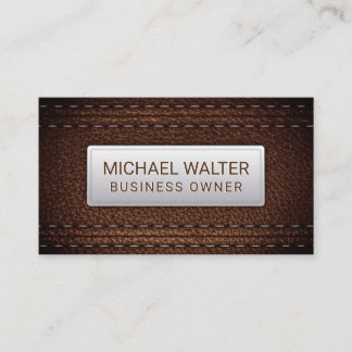 Rich Brown Leather Stitched Business Card