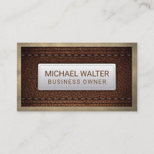 Rich Brown Leather Stitched Leather Border Business Card