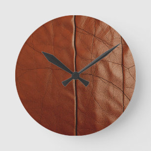 Rich Brown Leather Texture Pattern Round Clock