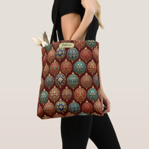 Rich Burgundy Classic Ornament Pattern Personalize Tote Bag
