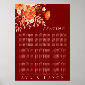 Rich Burgundy Floral Wedding Seating Chart Poster