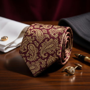 Rich Burgundy & Gold Paisley Tie