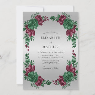 Rich Burgundy Peony Wreath Wedding Invitation