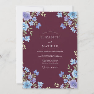 Rich Burgundy Periwinkle Wildflower Wedding Invitation