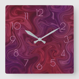 Rich Burgundy Wine Purple Organic Flow  Square Wall Clock