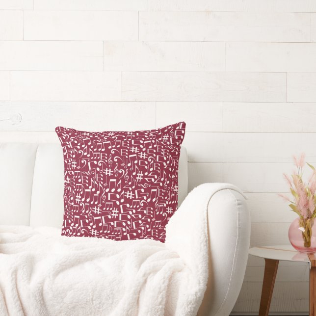 Rich Burgundy Wine w White Music Notes Cushion (Couch)