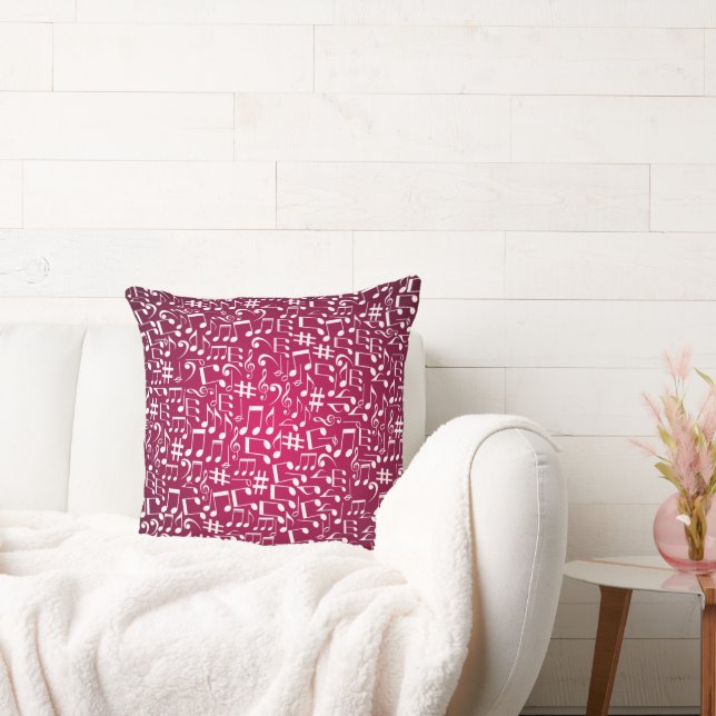 Rich Burgundy Wine w White Music Notes Cushion (Couch)