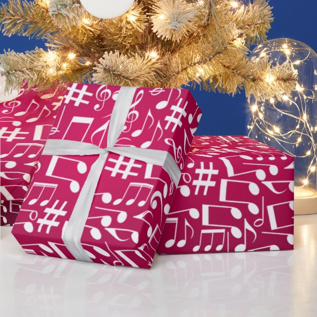 Rich Burgundy Wine w White Music Notes Wrapping Paper (Holidays)