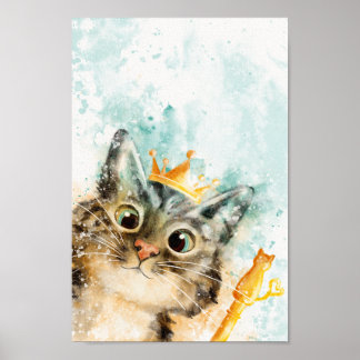 Rich cat with crown and skepter poster