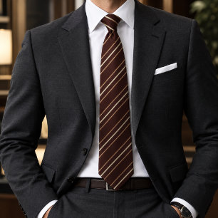 Rich Chocolate Brown & Beige Multi-Stripe Tie