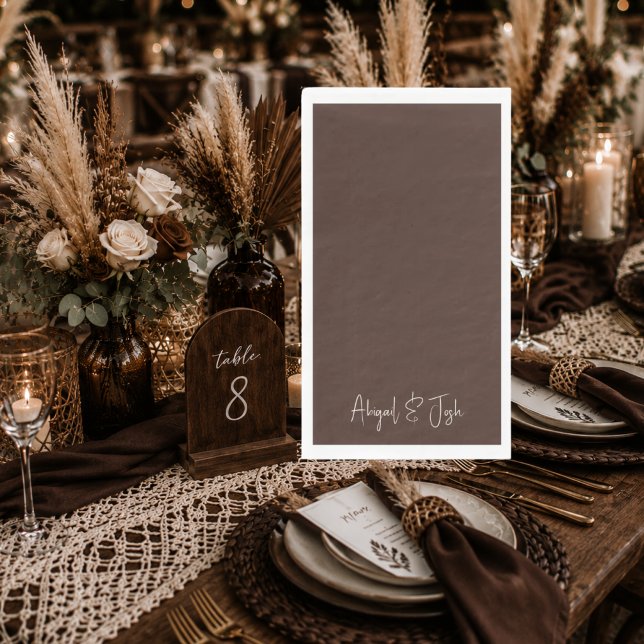 Rich Chocolate Brown  Personalised Wedding Napkin (Creator Uploaded)