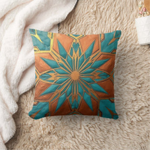 Rich Copper Metallic gold geometric starburst Cushion