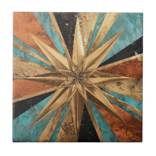 Rich Copper Metallic gold geometric starburst Tile