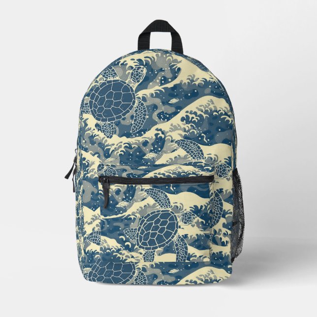 Rich Coral Reef and Turtles Art Printed Backpack (Front)