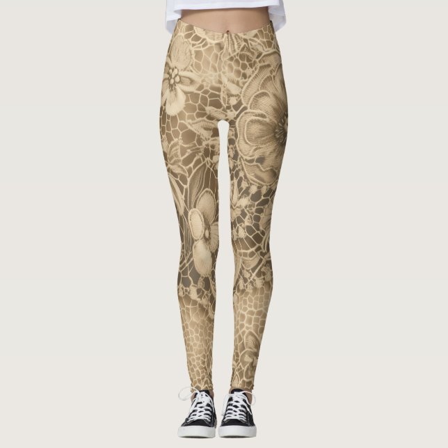 "Rich Cream Vintage Lace" Leggings (Front)