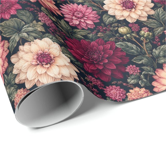 Rich Dahlia Foliage Illustration Wrapping Paper (Roll Corner)
