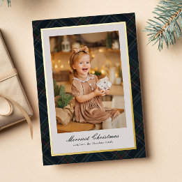 Rich dark navy plaid frame Merry Christmas photo
