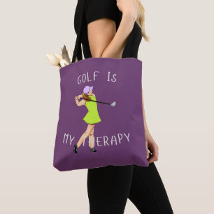 Rich Deep Plum 'Golf Is My Therapy' Playful Gift Tote Bag
