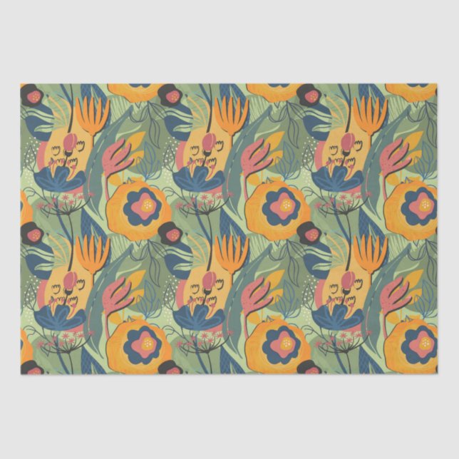 Rich earth tones exotic flowers seamless pattern tissue paper (Front)