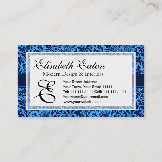 Rich Elegant Blue Floral William Morris Pattern Business Card (Front)