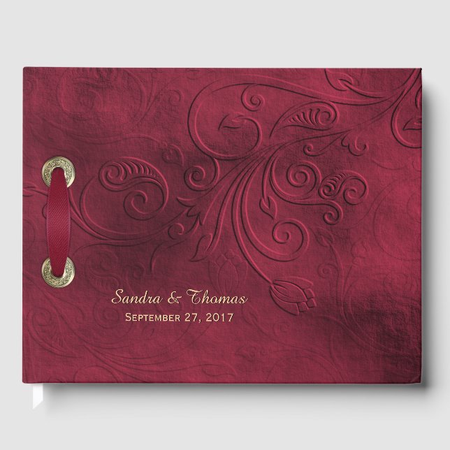 Rich Elegant Burgundy Wedding Guest Book (Front)
