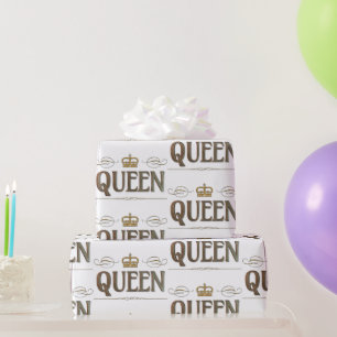 Rich Elegant QUEEN Royalty Lettering Crown Wrapping Paper